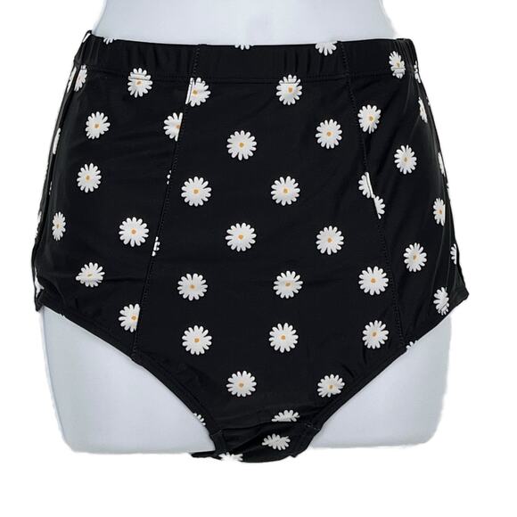 Bikini High Waisted Bombshell Bottom With Daisy Print in Black Medium - Picture 3 of 5